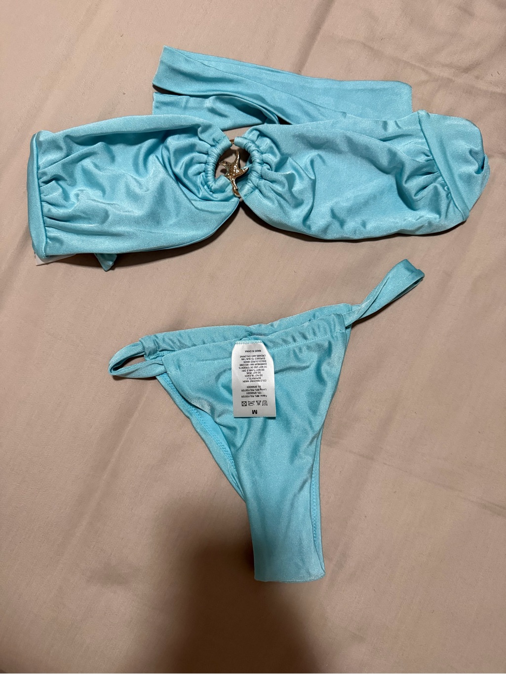 Peppermayo Light Blue Strapless Bikini Set With Gold Ring Detail